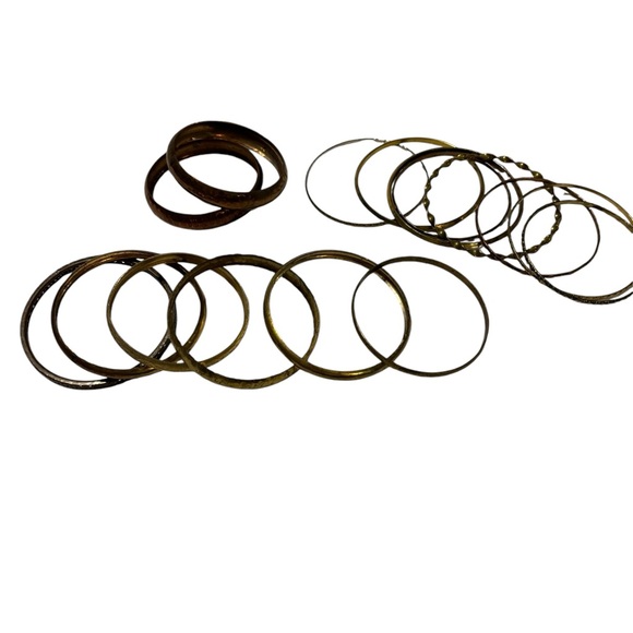 Fashion Metal Bangle Bracelets 15 Pieces Brass Gold Neutral Tone - Picture 8 of 8